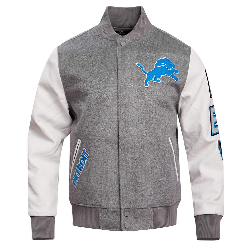 NFL DETROIT LIONS CLASSIC WOOL MEN'S VARSITY JACKET (GRAY/WHITE)