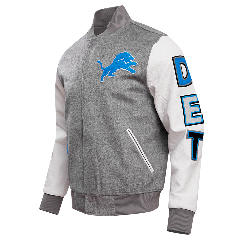 NFL DETROIT LIONS CLASSIC WOOL MEN'S VARSITY JACKET (GRAY/WHITE)