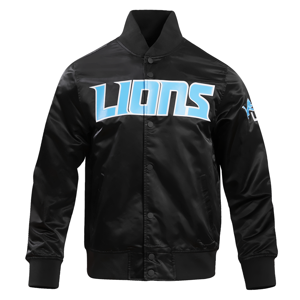 NFL DETROIT LIONS BIG LOGO MEN'S SATIN JACKET (BLACK)