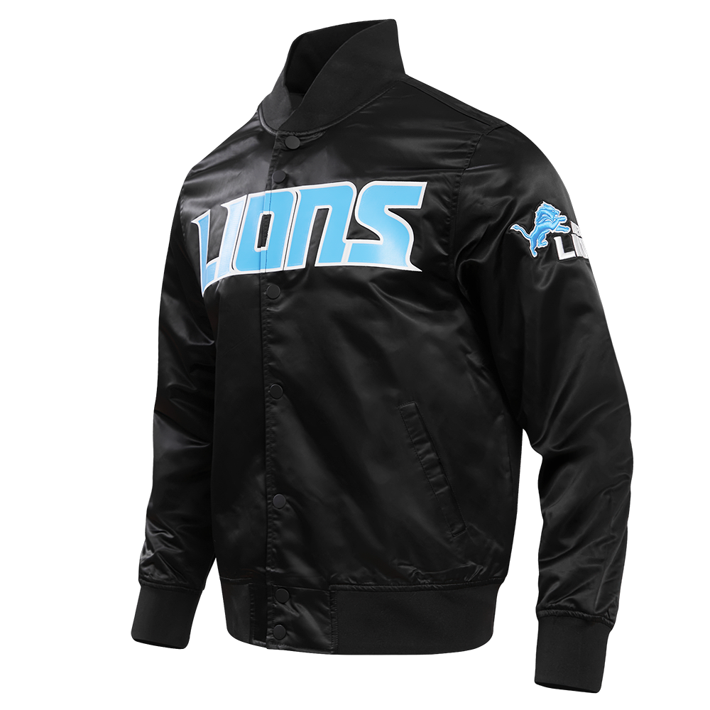NFL DETROIT LIONS BIG LOGO MEN'S SATIN JACKET (BLACK)