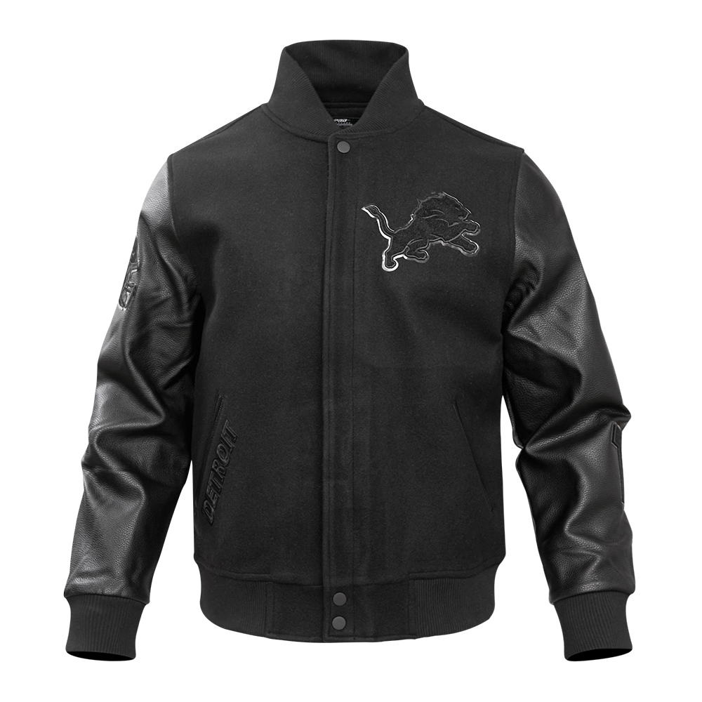 NFL DETROIT LIONS TRIPLE BLACK MEN'S WOOL VARSITY JACKET (TRIPLE BLACK MEN'S)