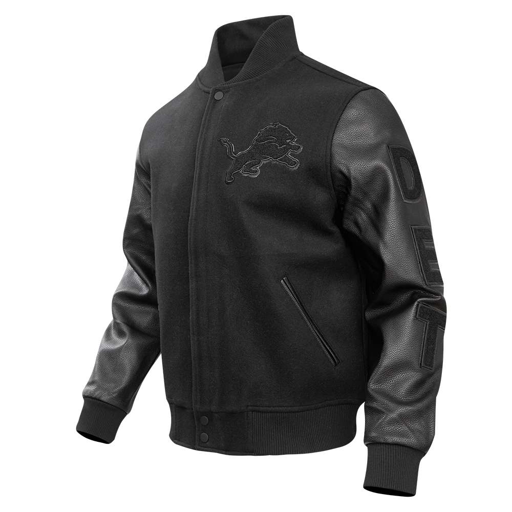 NFL DETROIT LIONS TRIPLE BLACK MEN'S WOOL VARSITY JACKET (TRIPLE BLACK MEN'S)