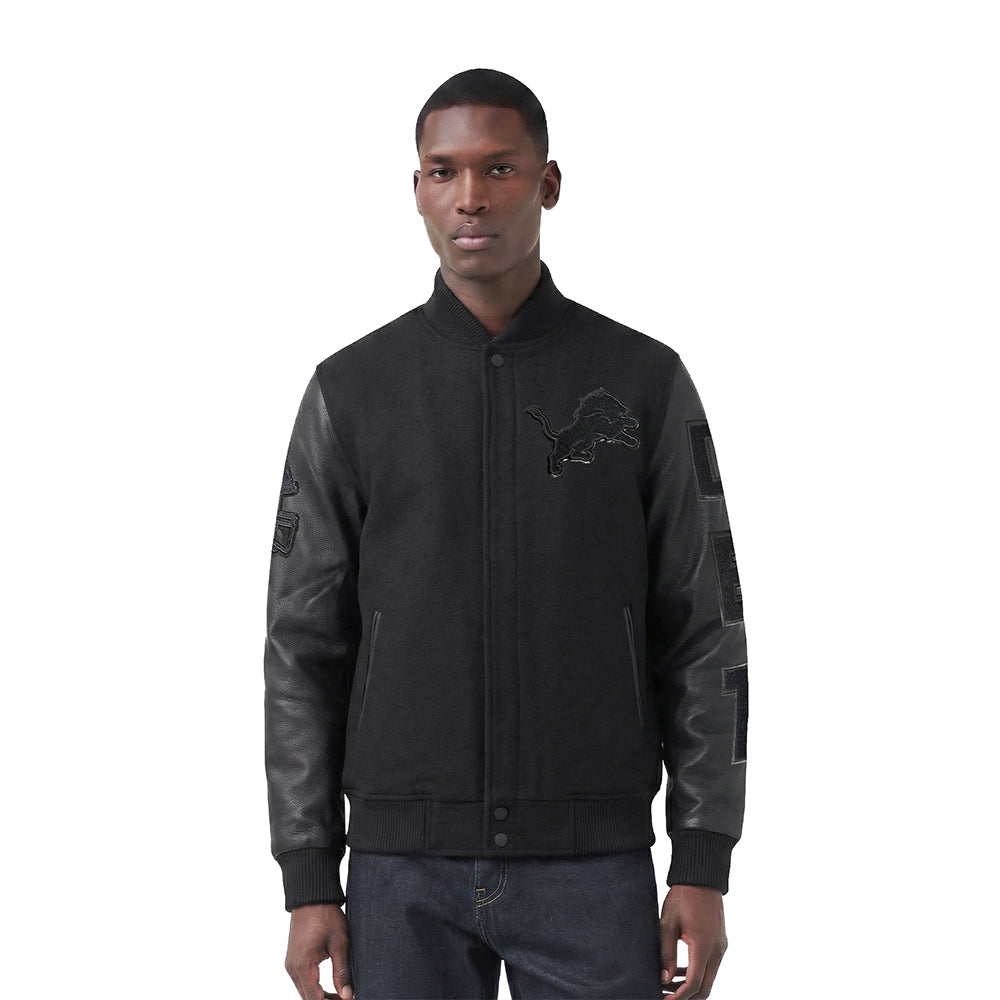 NFL DETROIT LIONS TRIPLE BLACK MEN'S WOOL VARSITY JACKET (TRIPLE BLACK MEN'S)