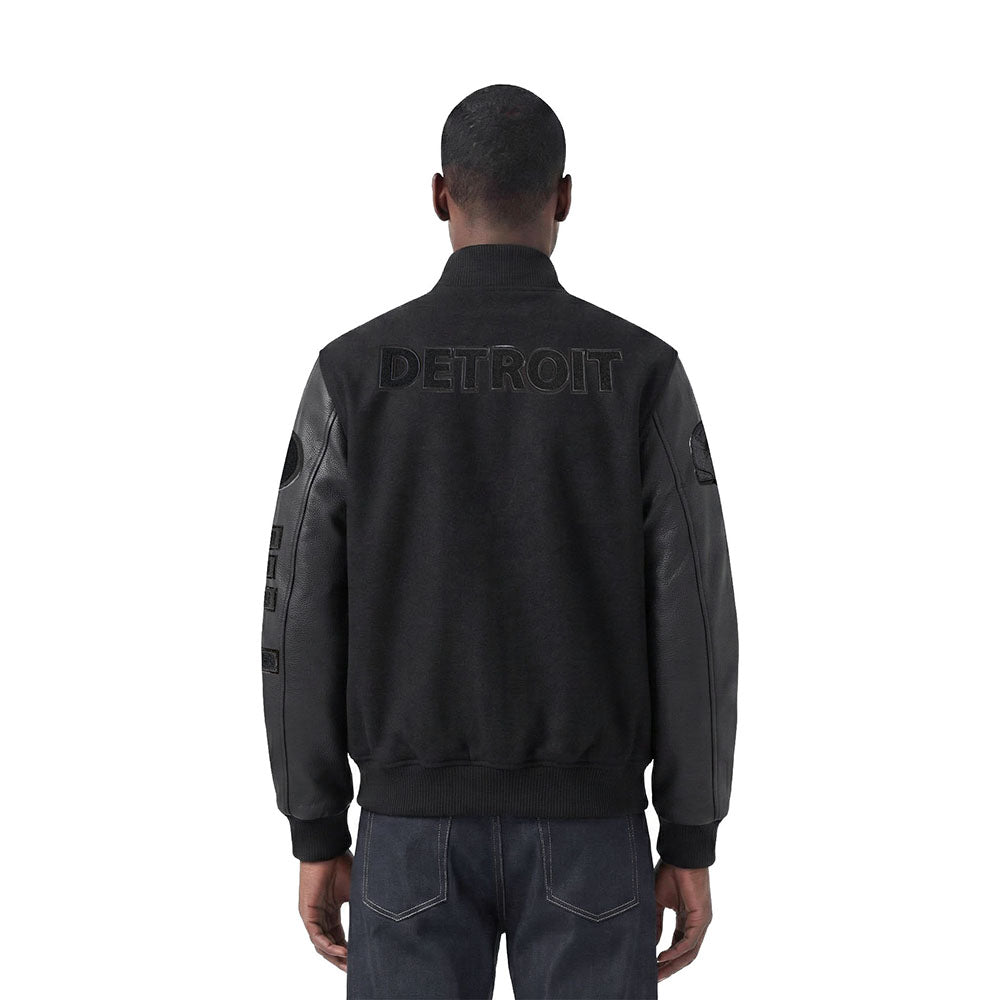 NFL DETROIT LIONS TRIPLE BLACK MEN'S WOOL VARSITY JACKET (TRIPLE BLACK MEN'S)