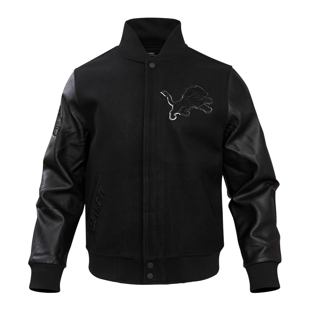 NFL DETROIT LIONS TRIPLE BLACK MEN'S WOOL VARSITY JACKET (TRIPLE BLACK MEN'S)