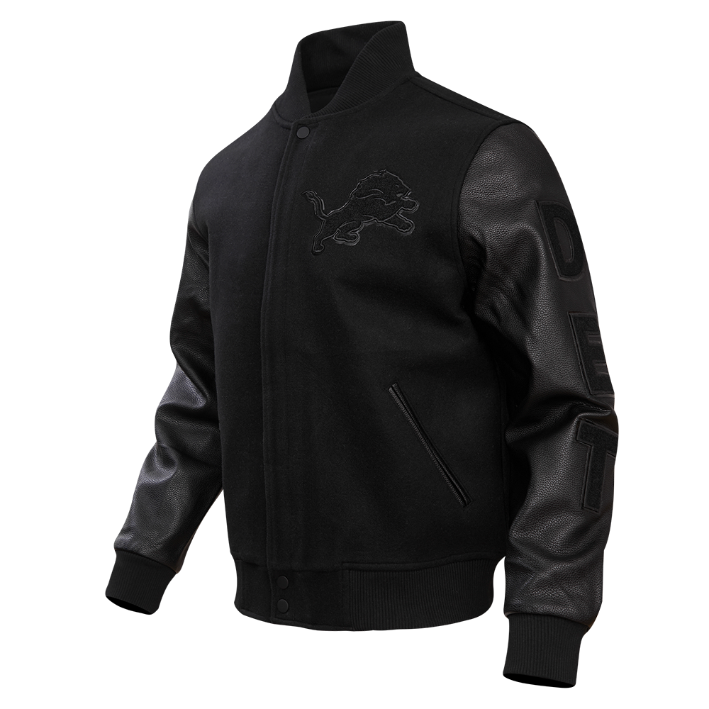NFL DETROIT LIONS TRIPLE BLACK MEN'S WOOL VARSITY JACKET (TRIPLE BLACK MEN'S)