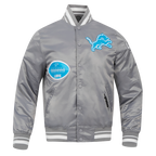 NFL DETROIT LIONS OLD ENGLISH MEN'S RIB SATIN JACKET (GRAY)