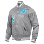 NFL DETROIT LIONS OLD ENGLISH MEN'S RIB SATIN JACKET (GRAY)