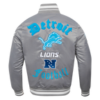 NFL DETROIT LIONS OLD ENGLISH MEN'S RIB SATIN JACKET (GRAY)