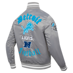 NFL DETROIT LIONS OLD ENGLISH MEN'S RIB SATIN JACKET (GRAY)