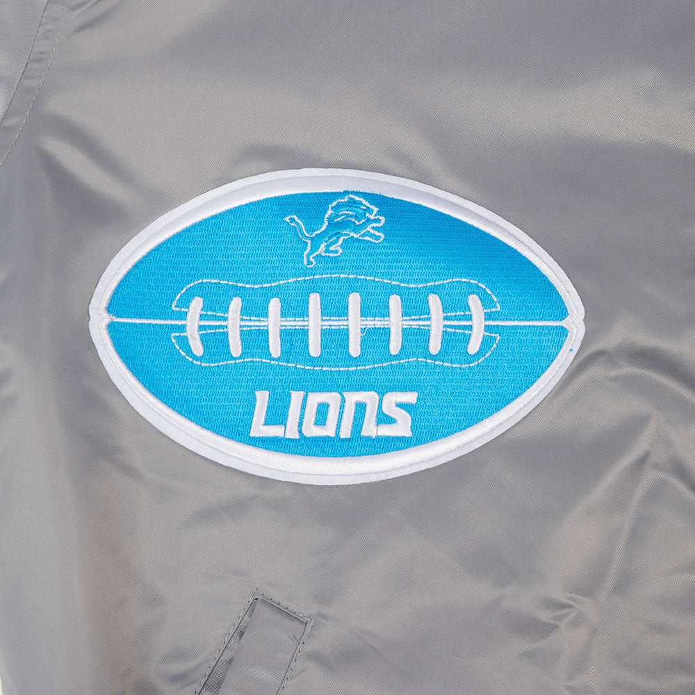 NFL DETROIT LIONS OLD ENGLISH MEN'S RIB SATIN JACKET (GRAY)