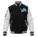 NFL DETROIT LIONS OLD ENGLISH MEN'S RIB WOOL VARSITY JACKET (BLACK/WHITE)