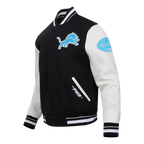 NFL DETROIT LIONS OLD ENGLISH MEN'S RIB WOOL VARSITY JACKET (BLACK/WHITE)