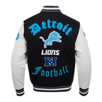 NFL DETROIT LIONS OLD ENGLISH MEN'S RIB WOOL VARSITY JACKET (BLACK/WHITE)