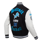 NFL DETROIT LIONS OLD ENGLISH MEN'S RIB WOOL VARSITY JACKET (BLACK/WHITE)