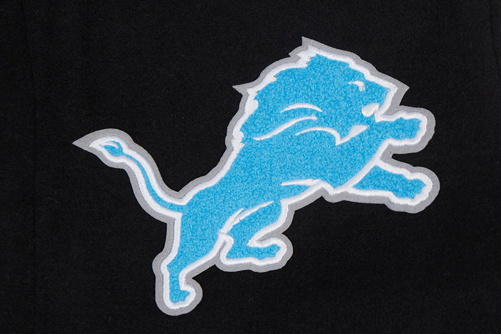 NFL DETROIT LIONS OLD ENGLISH MEN'S RIB WOOL VARSITY JACKET (BLACK/WHITE)