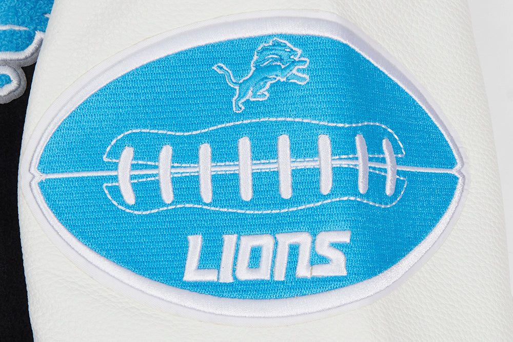 NFL DETROIT LIONS OLD ENGLISH MEN'S RIB WOOL VARSITY JACKET (BLACK/WHITE)