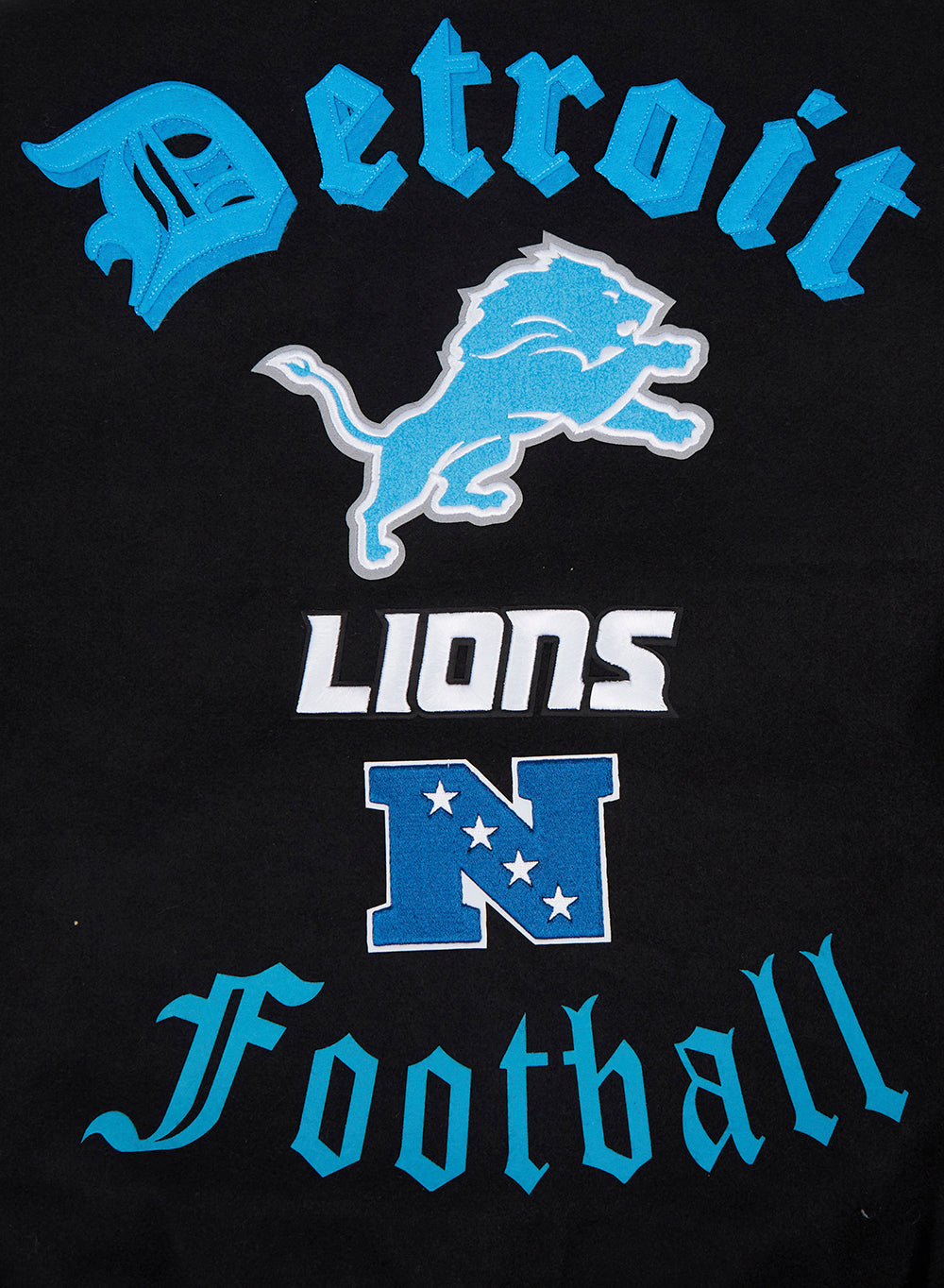NFL DETROIT LIONS OLD ENGLISH MEN'S RIB WOOL VARSITY JACKET (BLACK/WHITE)