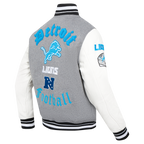 NFL DETROIT LIONS OLD ENGLISH MEN'S RIB WOOL VARSITY JACKET (HEATHER GREY/WHITE/BLACK)