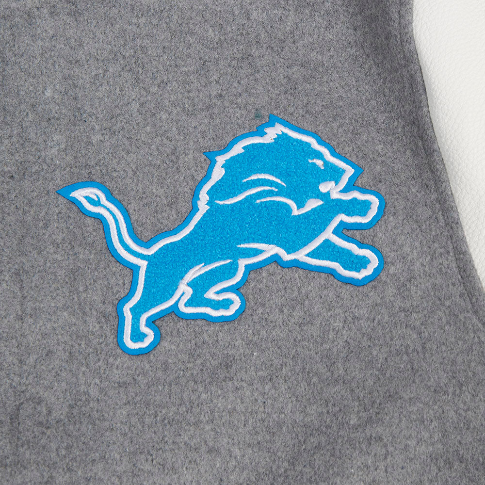 NFL DETROIT LIONS OLD ENGLISH MEN'S RIB WOOL VARSITY JACKET (HEATHER GREY/WHITE/BLACK)