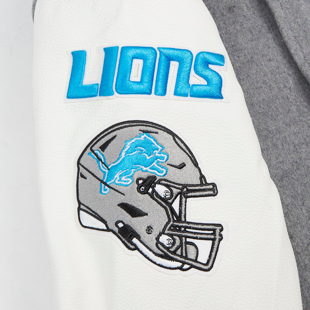 NFL DETROIT LIONS OLD ENGLISH MEN'S RIB WOOL VARSITY JACKET (HEATHER GREY/WHITE/BLACK)