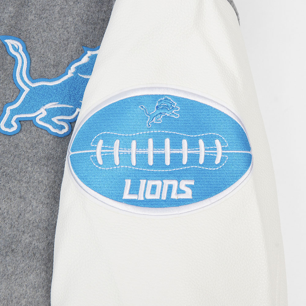 NFL DETROIT LIONS OLD ENGLISH MEN'S RIB WOOL VARSITY JACKET (HEATHER GREY/WHITE/BLACK)