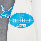 NFL DETROIT LIONS OLD ENGLISH MEN'S RIB WOOL VARSITY JACKET (HEATHER GREY/WHITE/BLACK)