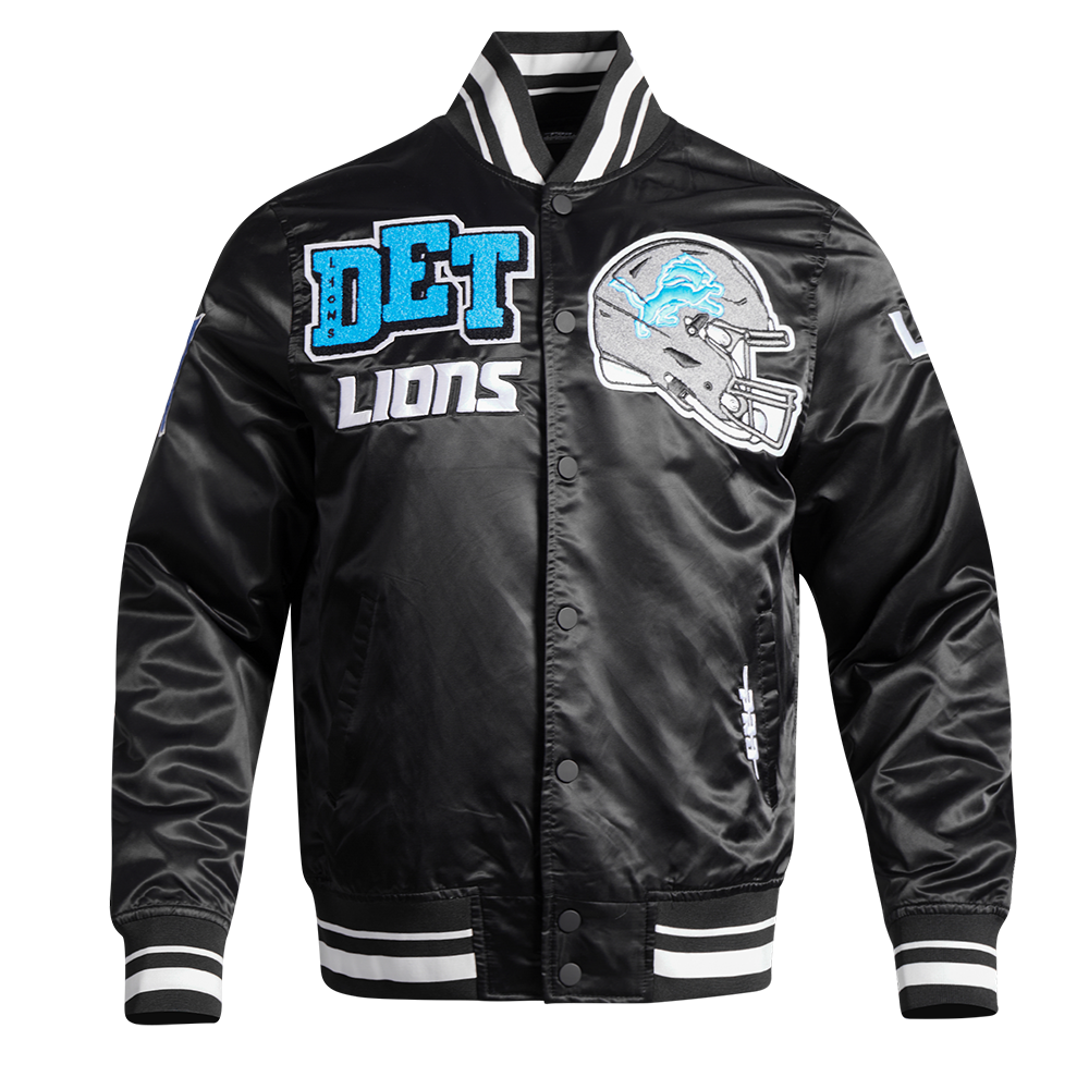 NFL DETROIT LIONS MASH UP BLOUSON EN SATIN À BORDS CÔTELÉS POUR HOMME (NOIR)
