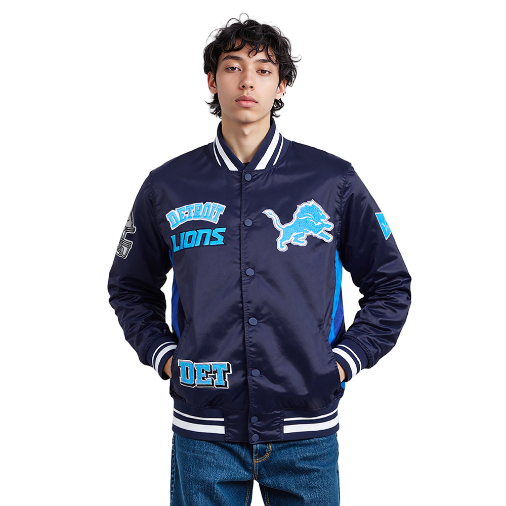 NFL DETROIT LIONS SUBLIMATED MEN'S SATIN JACKET-MIDNIGHT SKY (MIDNIGHT NAVY)