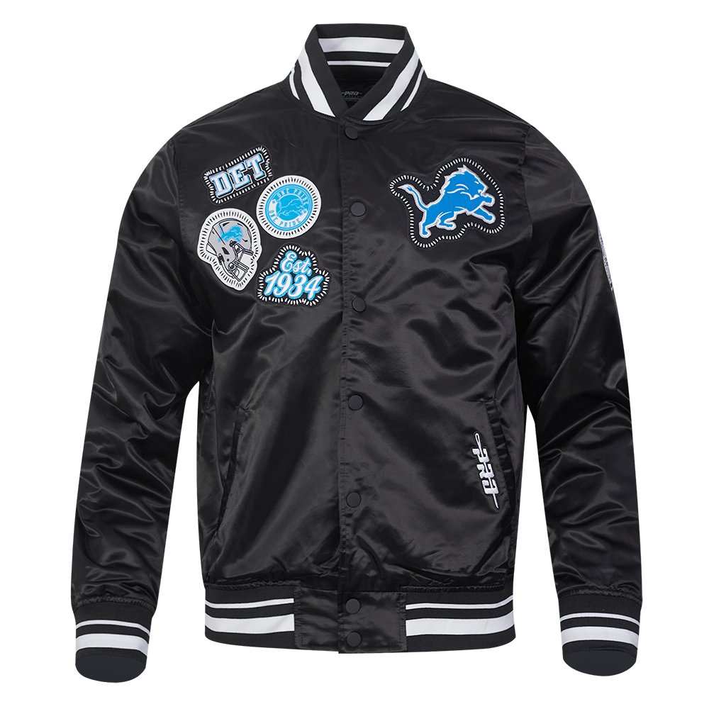 NFL DETROIT LIONS DIY PICK STITCH BLOUSON EN SATIN À BORDS CÔTELÉS POUR HOMME (NOIR)