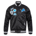 NFL DETROIT LIONS DIY PICK STITCH BLOUSON EN SATIN À BORDS CÔTELÉS POUR HOMME (NOIR)