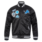 NFL DETROIT LIONS DIY PICK STITCH BLOUSON EN SATIN À BORDS CÔTELÉS POUR HOMME (NOIR)
