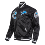 NFL DETROIT LIONS DIY PICK STITCH BLOUSON EN SATIN À BORDS CÔTELÉS POUR HOMME (NOIR)