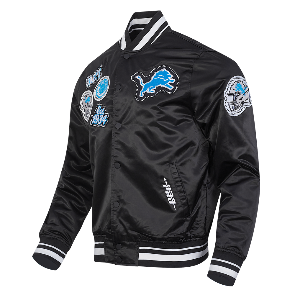 NFL DETROIT LIONS DIY PICK STITCH BLOUSON EN SATIN À BORDS CÔTELÉS POUR HOMME (NOIR)