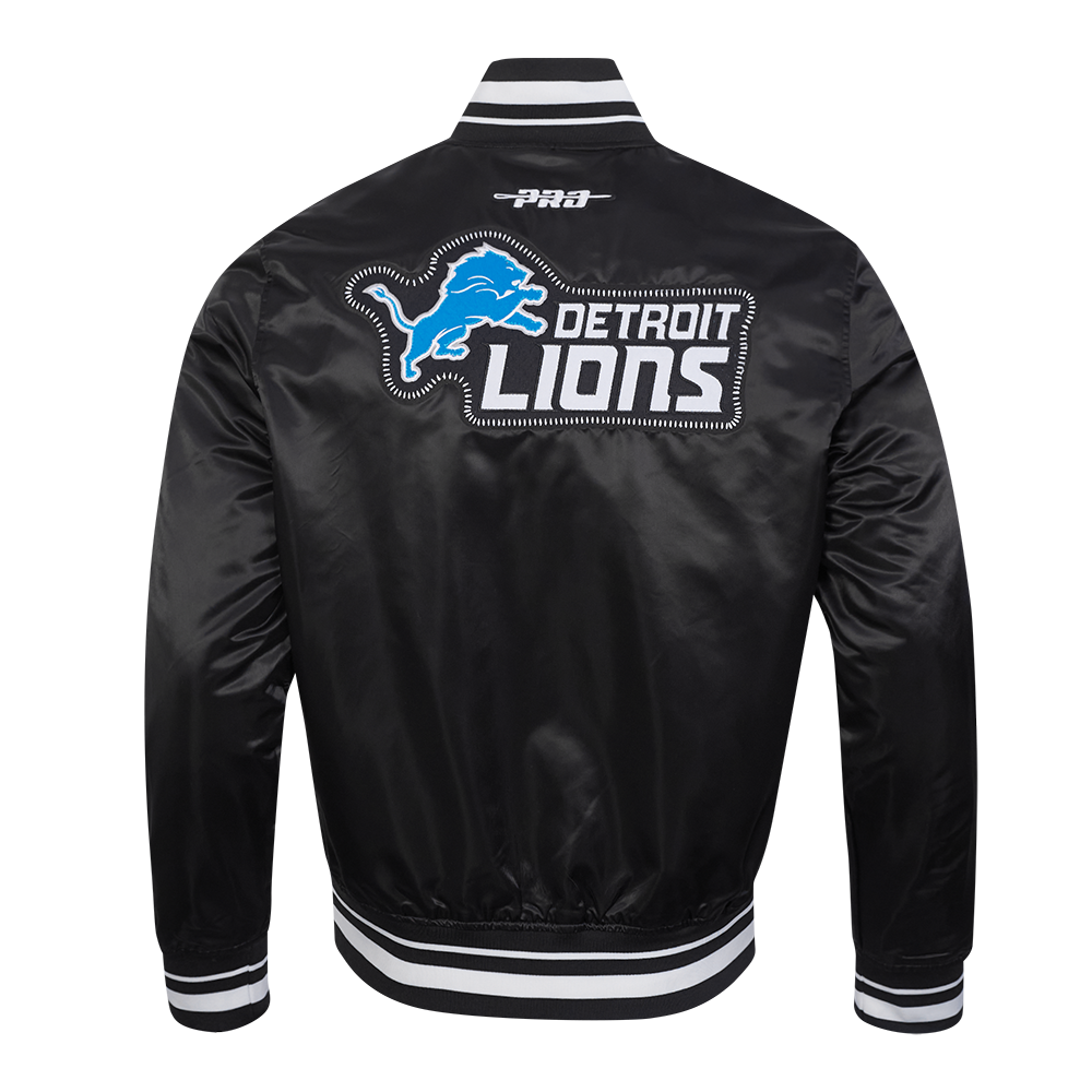 NFL DETROIT LIONS DIY PICK STITCH BLOUSON EN SATIN À BORDS CÔTELÉS POUR HOMME (NOIR)