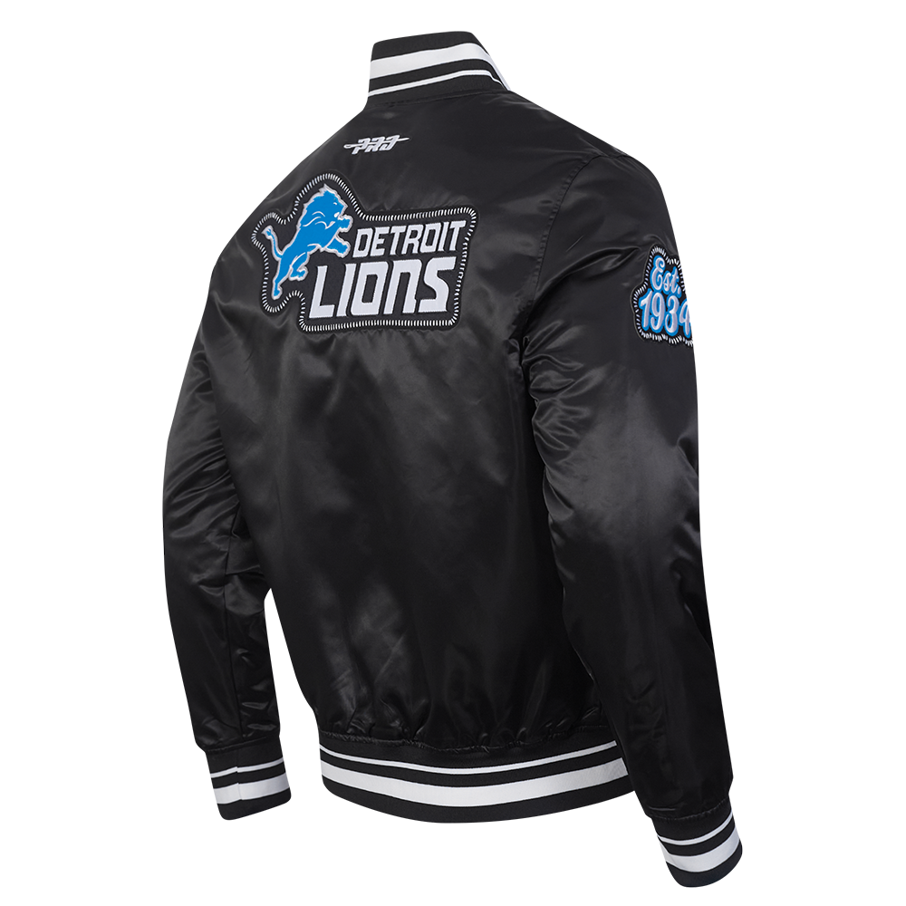 NFL DETROIT LIONS DIY PICK STITCH BLOUSON EN SATIN À BORDS CÔTELÉS POUR HOMME (NOIR)