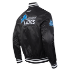 NFL DETROIT LIONS DIY PICK STITCH BLOUSON EN SATIN À BORDS CÔTELÉS POUR HOMME (NOIR)