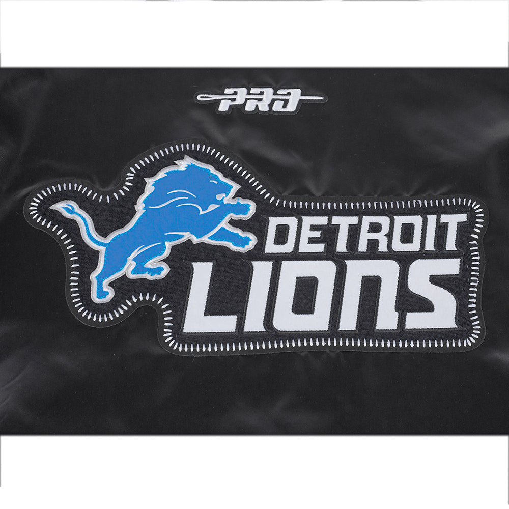 NFL DETROIT LIONS DIY PICK STITCH BLOUSON EN SATIN À BORDS CÔTELÉS POUR HOMME (NOIR)