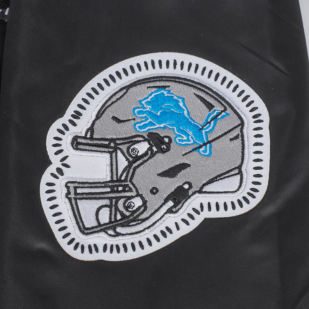 NFL DETROIT LIONS DIY PICK STITCH BLOUSON EN SATIN À BORDS CÔTELÉS POUR HOMME (NOIR)