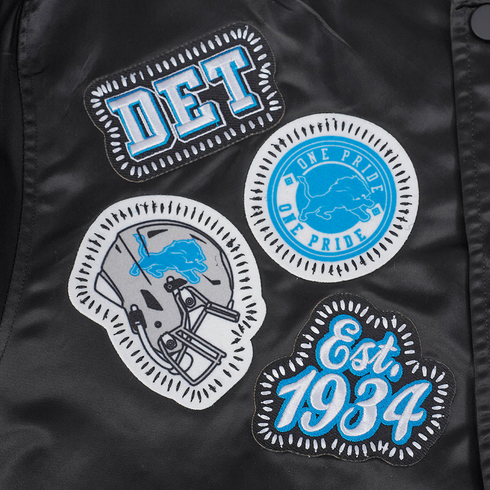NFL DETROIT LIONS DIY PICK STITCH BLOUSON EN SATIN À BORDS CÔTELÉS POUR HOMME (NOIR)