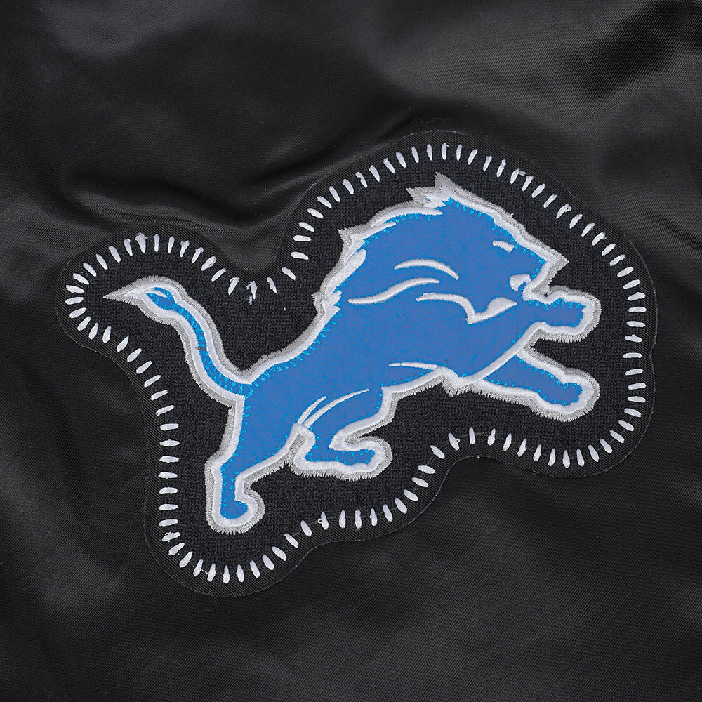 NFL DETROIT LIONS DIY PICK STITCH BLOUSON EN SATIN À BORDS CÔTELÉS POUR HOMME (NOIR)
