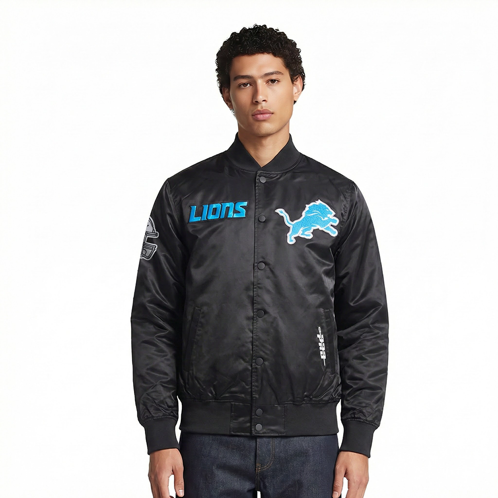 NFL DETROIT LIONS SOUVENIR MEN'S SATIN JACKET (BLACK)