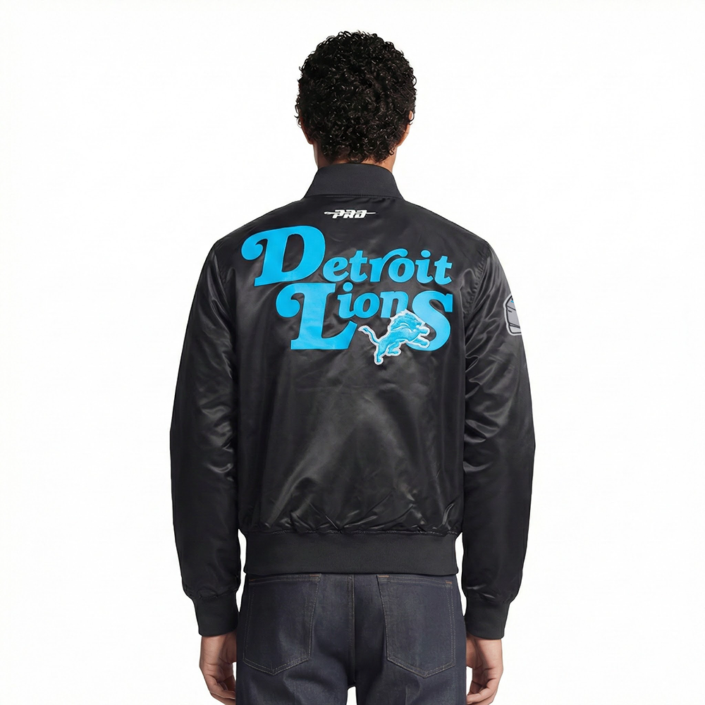 NFL DETROIT LIONS SOUVENIR MEN'S SATIN JACKET (BLACK)