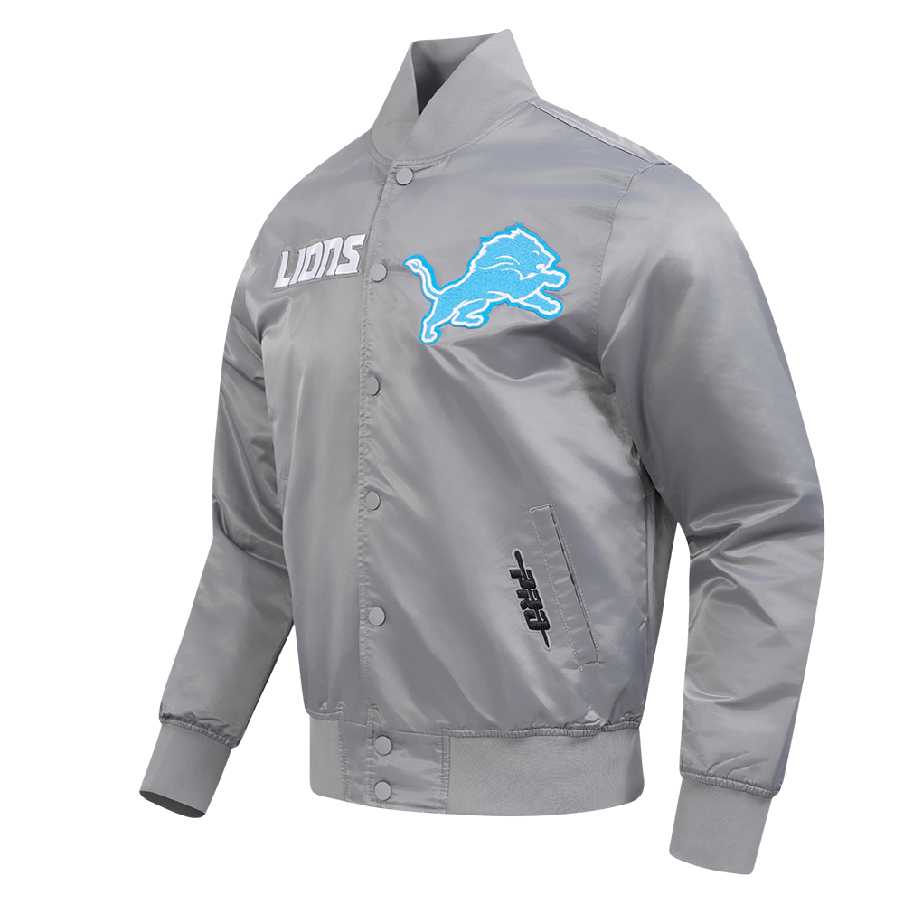 NFL DETROIT LIONS SOUVENIR MEN'S SATIN JACKET (GRAY)