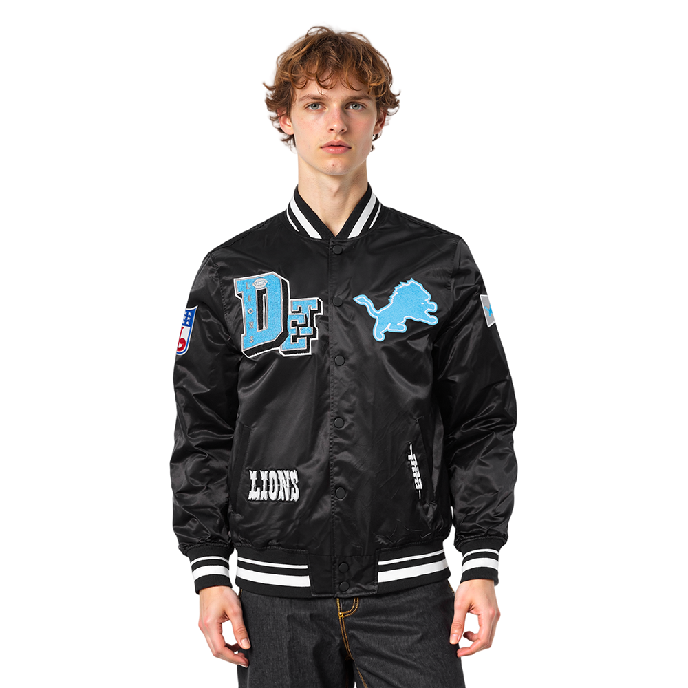 NFL DETROIT LIONS BEST OF MEN'S RIB SATIN JACKET (BLACK)