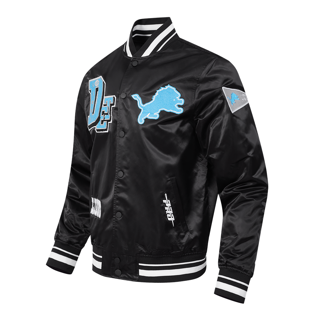 NFL DETROIT LIONS BEST OF MEN'S RIB SATIN JACKET (BLACK)