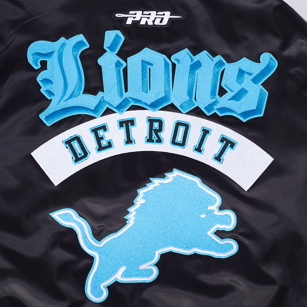 NFL DETROIT LIONS BEST OF MEN'S RIB SATIN JACKET (BLACK)