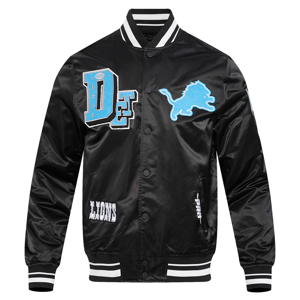NFL DETROIT LIONS BEST OF MEN'S RIB SATIN JACKET (BLACK)