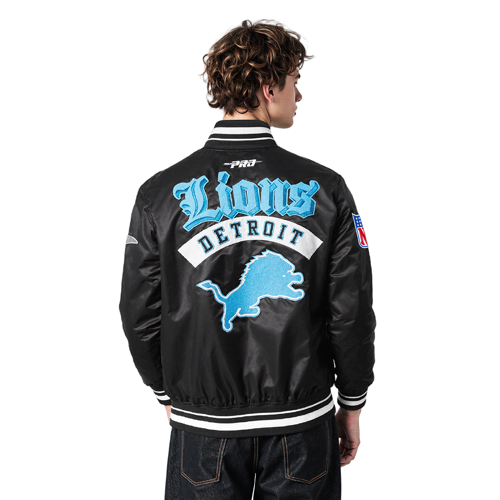NFL DETROIT LIONS BEST OF MEN'S RIB SATIN JACKET (BLACK)