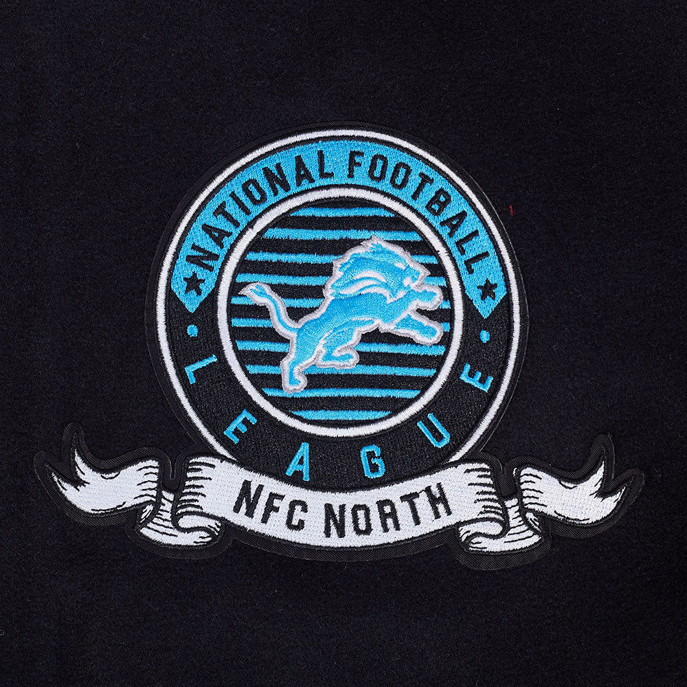 NFL DETROIT LIONS TEAM BADGE MEN'S RIB WOOL VARSITY JACKET (BLACK/GRAY)